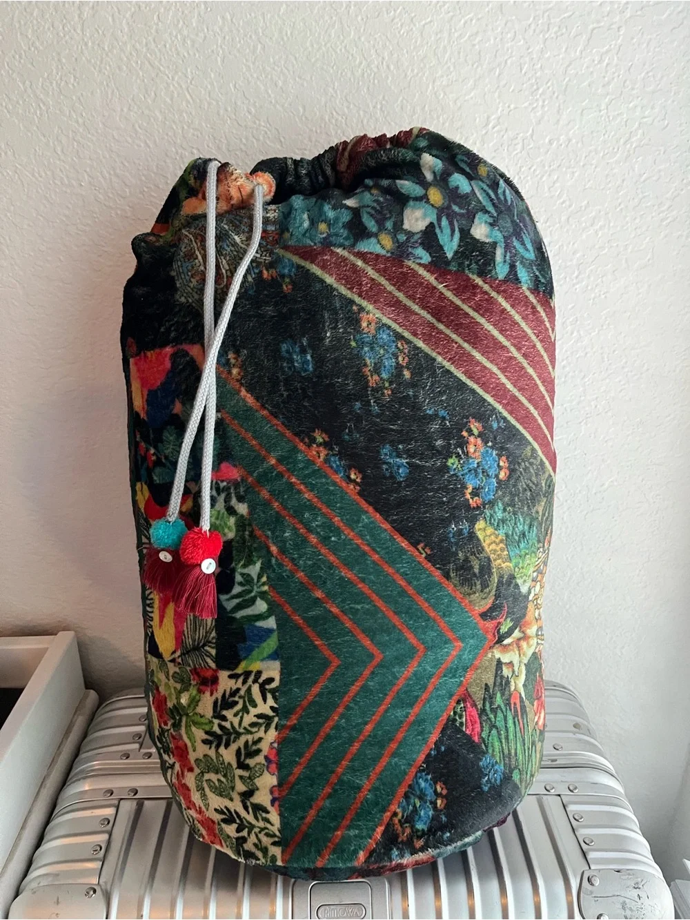Johnny was reversible blanket in drawstring bag